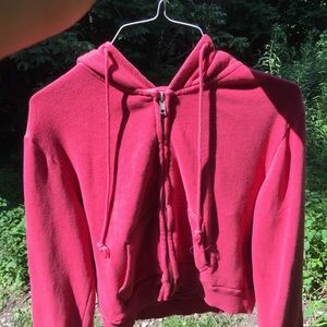 Brandy Melville Red Cropped Zip Hoodie